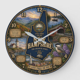 New Hampshire Granite State Mountain Lake Rustic ラージ壁時計