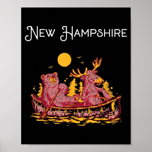 New Hampshire Shirt Funny Canoe Moose Elk Bear Lak ポスター (正面)