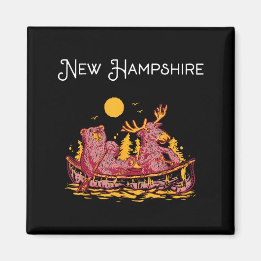 New Hampshire Shirt Funny Canoe Moose Elk Bear Lak マグネット (正面)
