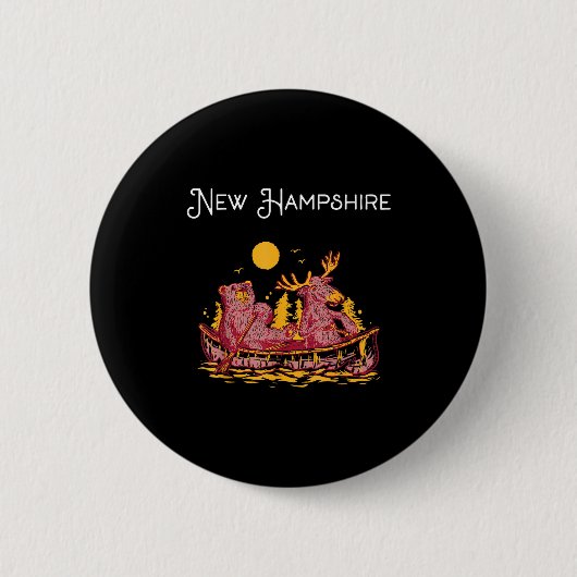 New Hampshire Shirt Funny Canoe Moose Elk Bear Lak 缶バッジ (正面)