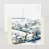 New Hampshire Snowy Winter Village Illustration ポストカード (正面/裏面)
