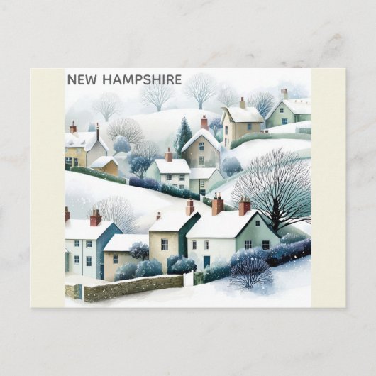 New Hampshire Snowy Winter Village Illustration ポストカード (正面)