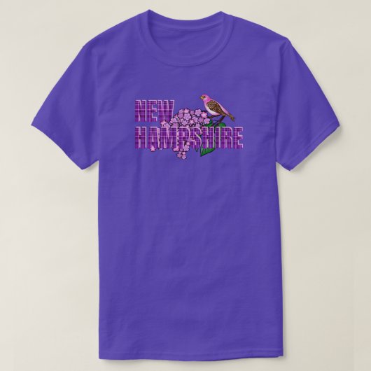 New Hampshire State Symbols Purple Finch & Lilacs Tシャツ (デザイン正面)