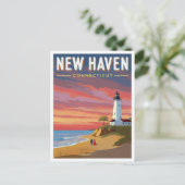 New Haven Connecticut Lighthouse Sunset ポストカード (スタンド正面)