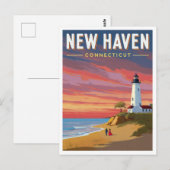 New Haven Connecticut Lighthouse Sunset ポストカード (正面/裏面)