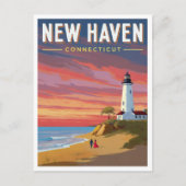 New Haven Connecticut Lighthouse Sunset ポストカード (正面)