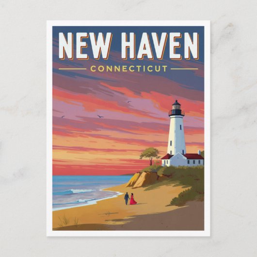 New Haven Connecticut Lighthouse Sunset ポストカード (正面)
