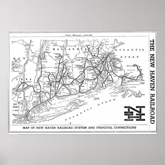 New Haven Railroad 1956 Map Poster ポスター (正面)