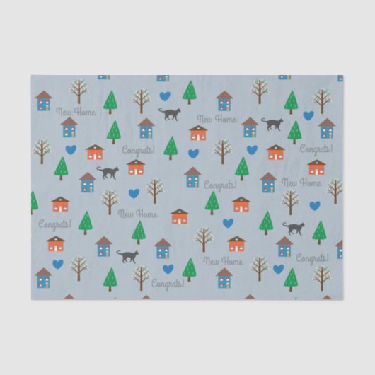 New Home Congrats Pattern with Houses and Trees 薄葉紙 (正面)