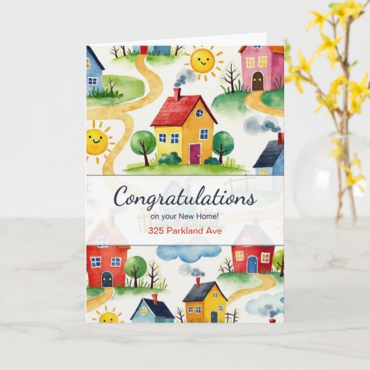 New Home Congratulations Pattern Custom Address カード (黄色い花)