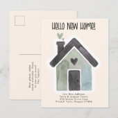 New Home - Cute New Address Watercolor Door 案内ポストカード (正面/裏面)
