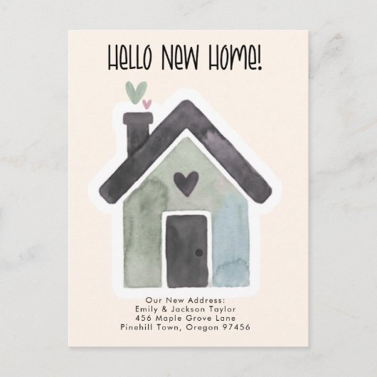 New Home - Cute New Address Watercolor Door 案内ポストカード (正面)