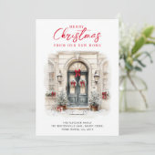 New Home Elegant Watercolor Front Door Christmas シーズンカード (スタンド正面)