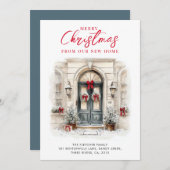 New Home Elegant Watercolor Front Door Christmas シーズンカード (正面/裏面)