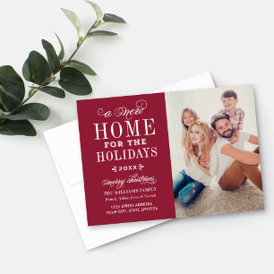 New Home for the エレガント Holidays Dark Red Photo シーズンカード