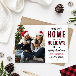 New Home for the Holidays Red Buffalo Plaid Photo シーズンカード