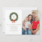 New Home for the Holidays Wreath Monogram Photo シーズンカード (正面)