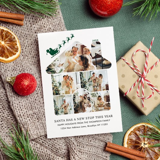 New Home Photo Collage Green Santa Sleigh Moving シーズンカード