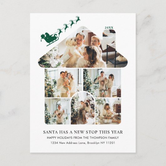 New Home Photo Collage Green Santa Sleigh Moving シーズンポストカード (正面)