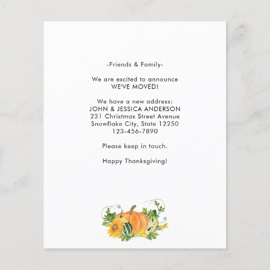 New Home Thanksgiving Pumpkin Moving Announcement (裏面)