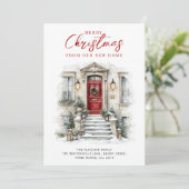 New Home Watercolor Red Front Door Christmas シーズンカード (スタンド正面)