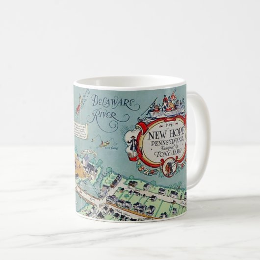 New Hope PA Vintage Illustration Mug コーヒーマグカップ (正面右)