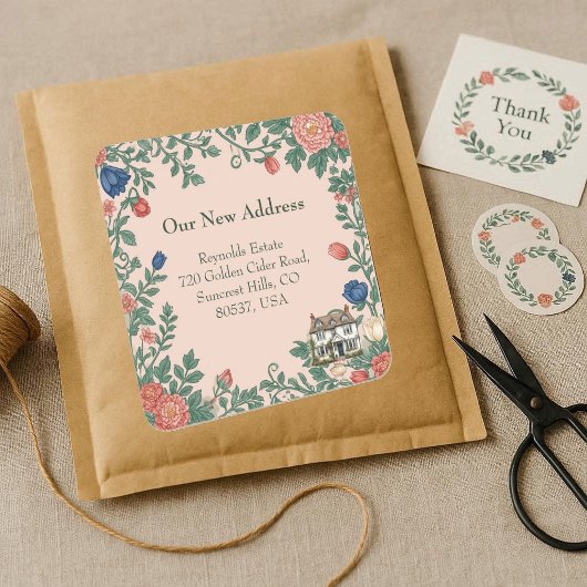 New House Address William Morris Inspired Greenery スクエアシール