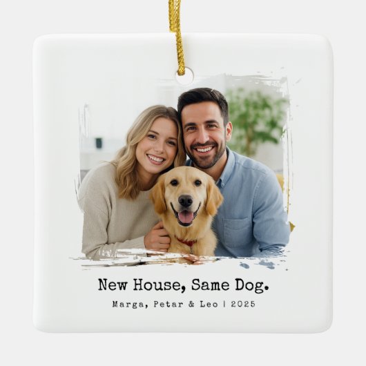 New House, Same Dog , Typewriter Minimal セラミックオーナメント (正面)