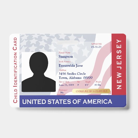 NEW JERSEY -Child ID -USAフラグ背景バッジ バッジ (表面)