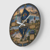 New Jersey Garden State Coastal Lighthouse Rustic ラージ壁時計 (傾斜)