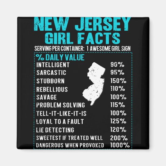 New Jersey Girl Facts Funny Birthday Gift Born In  マグネット (正面)