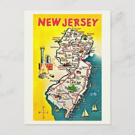 New Jersey Illustrated Vintage Postcard ポストカード (正面)