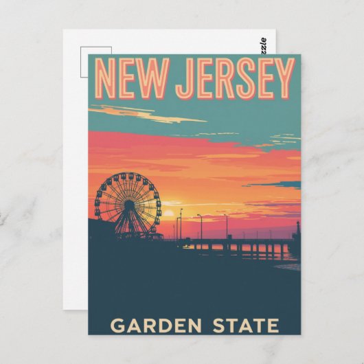 New Jersey Sunset Boardwalk ポストカード (正面/裏面)