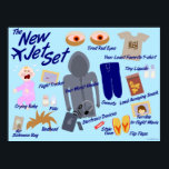 New Jet Set Funny Air Travel Cartoon Parody ポスター<br><div class="desc">A funny the new jet set air tourist cartoon parody airplane travel humor illustrated design comic I hate flying no legroom casual airplane food cramped experience poster,  print,  postcard or art sign. Get a funny flying airline comic art product today.</div>