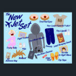 New Jet Set Funny Air Travel Cartoon Parody ポスター<br><div class="desc">A funny the new jet set air tourist cartoon parody airplane travel humor illustrated design comic I hate flying no legroom casual airplane food cramped experience poster,  print,  postcard or art sign. Get a funny flying airline comic art product today.</div>