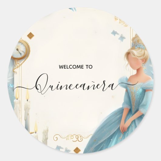 New Lamp Ivory Ice Sky Gold Light Blue Quinceanera ラウンドシール (正面)