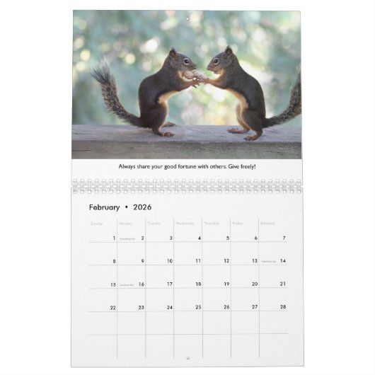 New Life Lessons Funny Squirrel Calendar カレンダー (2月 2026)