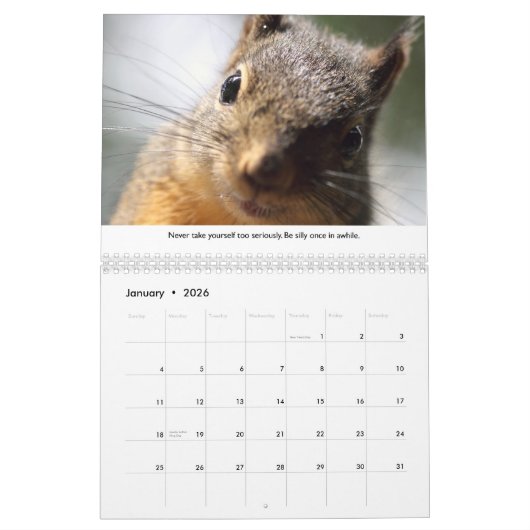 New Life Lessons Funny Squirrel Calendar カレンダー (1月 2026)