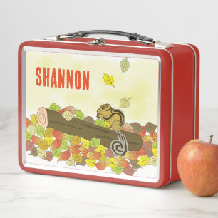 NEW!Lunchbox - Chipmunk Fall (add name) Metal Red メタルランチボックス