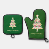 New Mexico Christmas Ornaments Zia Red Green  鍋つかみ&鍋敷きセット (正面)