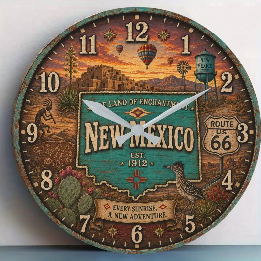 New Mexico State Land of Enchantment Southwest Des ラージ壁時計