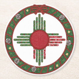 New Mexico Zia Sun Christmas ラウンドペーパーコースター