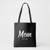 New Mom Established Date 白抜きスクリプト トートバッグ (正面)