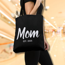 New Mom Established Date 白抜きスクリプト トートバッグ