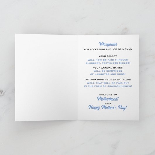 New Mommy Blue水玉模様母の日の写真 カード (内部)