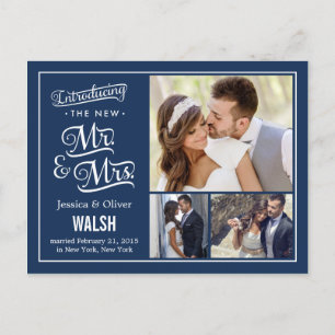 New Mr. and Mrs. 結婚Announcement - Navy Blue 案内ポストカード