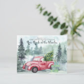 New Neck of the Woods Christmas Red Truck Moving シーズンポストカード (スタンド正面)