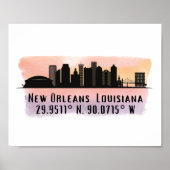 New Orleans City Skyline Latitude and Longitude  ポスター (正面)