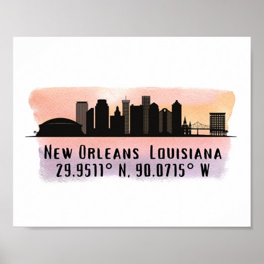 New Orleans City Skyline Latitude and Longitude ポスター (正面)