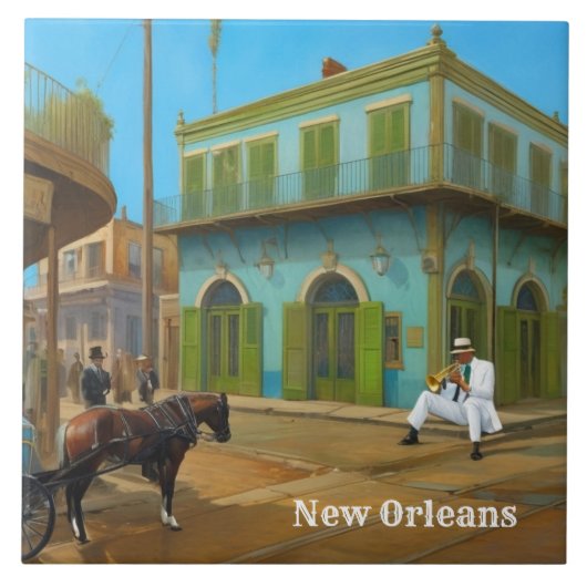 New Orleans French Quarter Blue Green House タイル (正面)